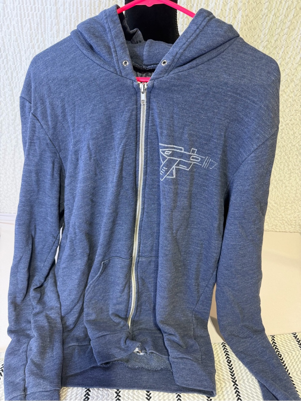 Blue Zip-Up Hoodie with Subtle Logo